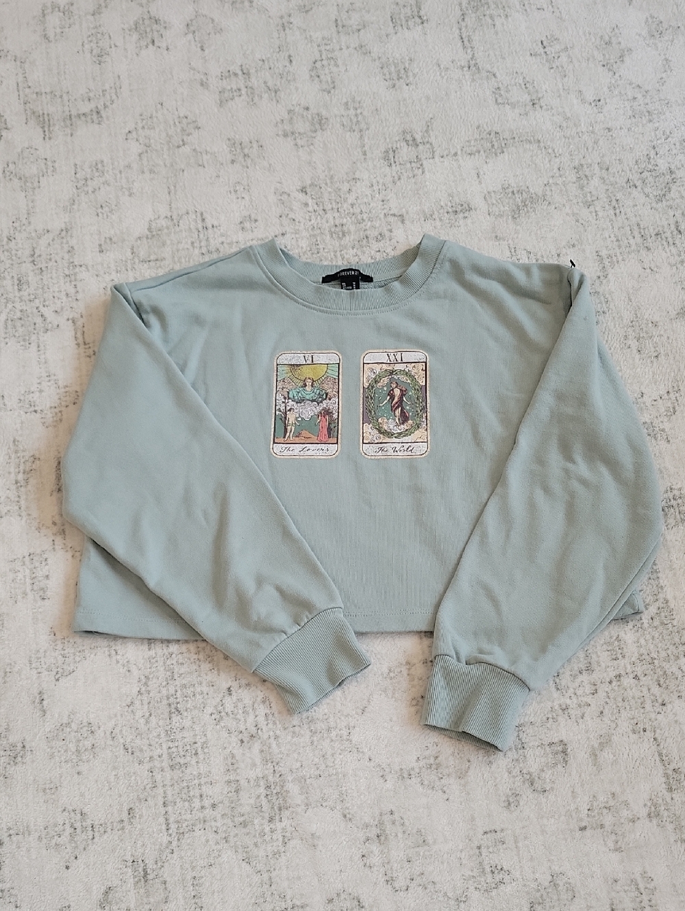 Forever 21 Sage Green Tarot Graphic Cropped Tee